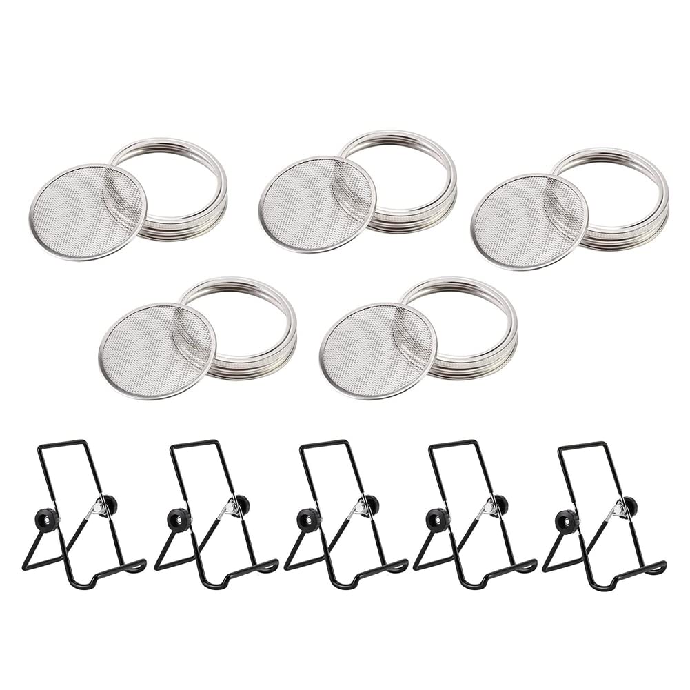 Wuden 1 Set Stainless Steel Sprout Lids Sprouting Lids with Screen for Wide Mouth Jars
