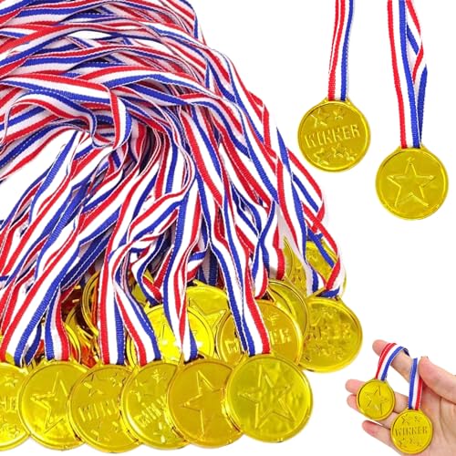 Cunlvyyds Medallas para niños, medallas de Oro de plástico de 100 Piezas, de premios Resistentes a la desvanecimiento Impermeable, participación portátil para la reunión Deportiva Infantil, Ceremonia