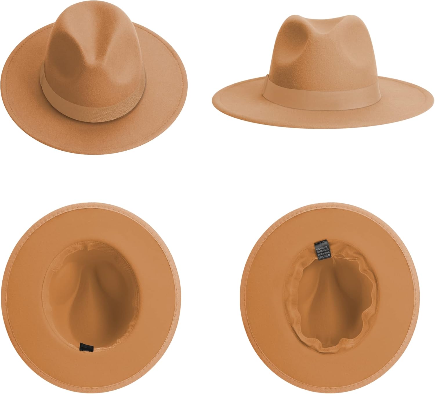 Wide Brim Fedora Hats for Women & Men Classic Dress Panama Hat Adjustable Felt Hat with Band - Image 4