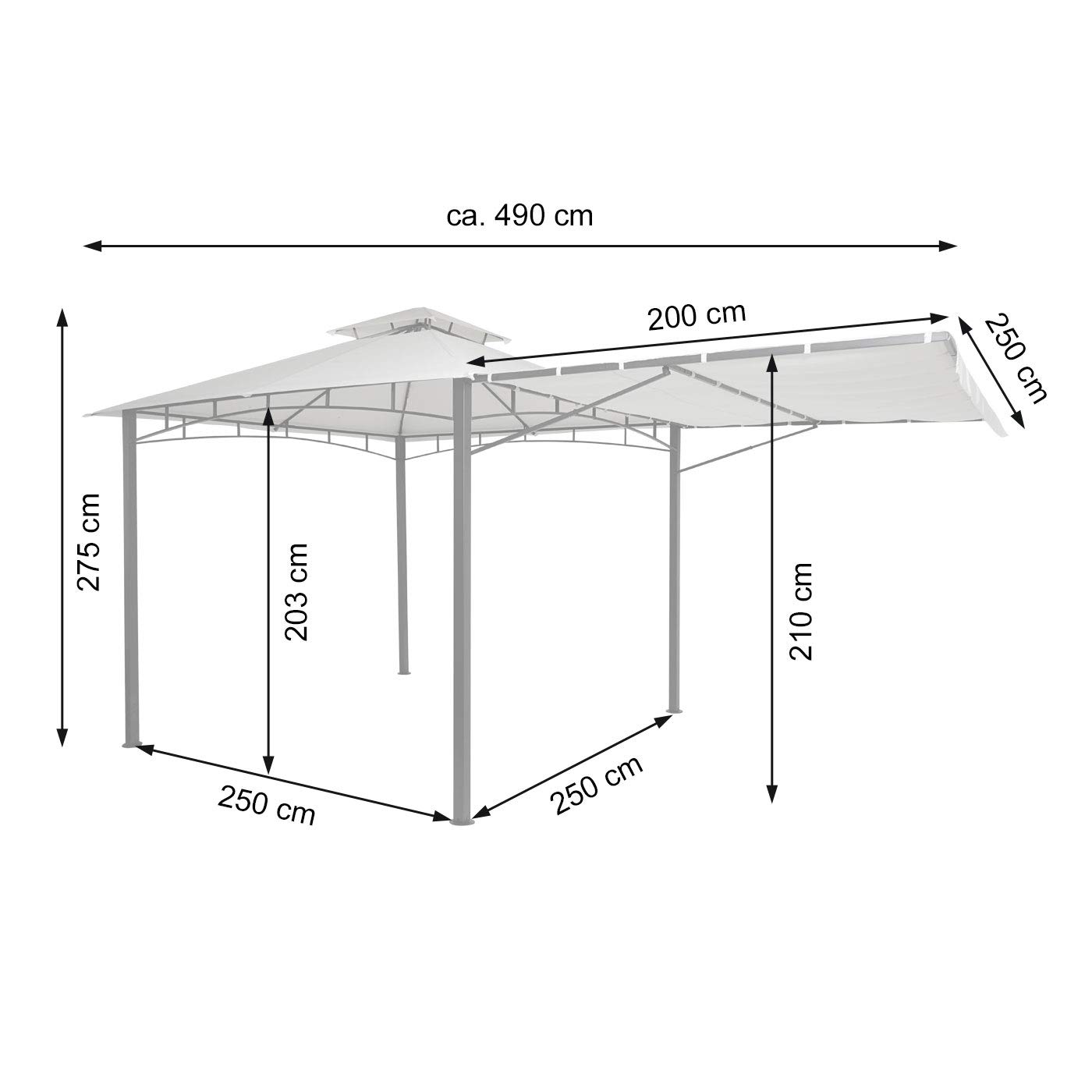 Mendler Pergola HWC-F94 Stahl bewegliche Seitenwand 2,5x2,5m - Creme-beige | Garten, Pavillon