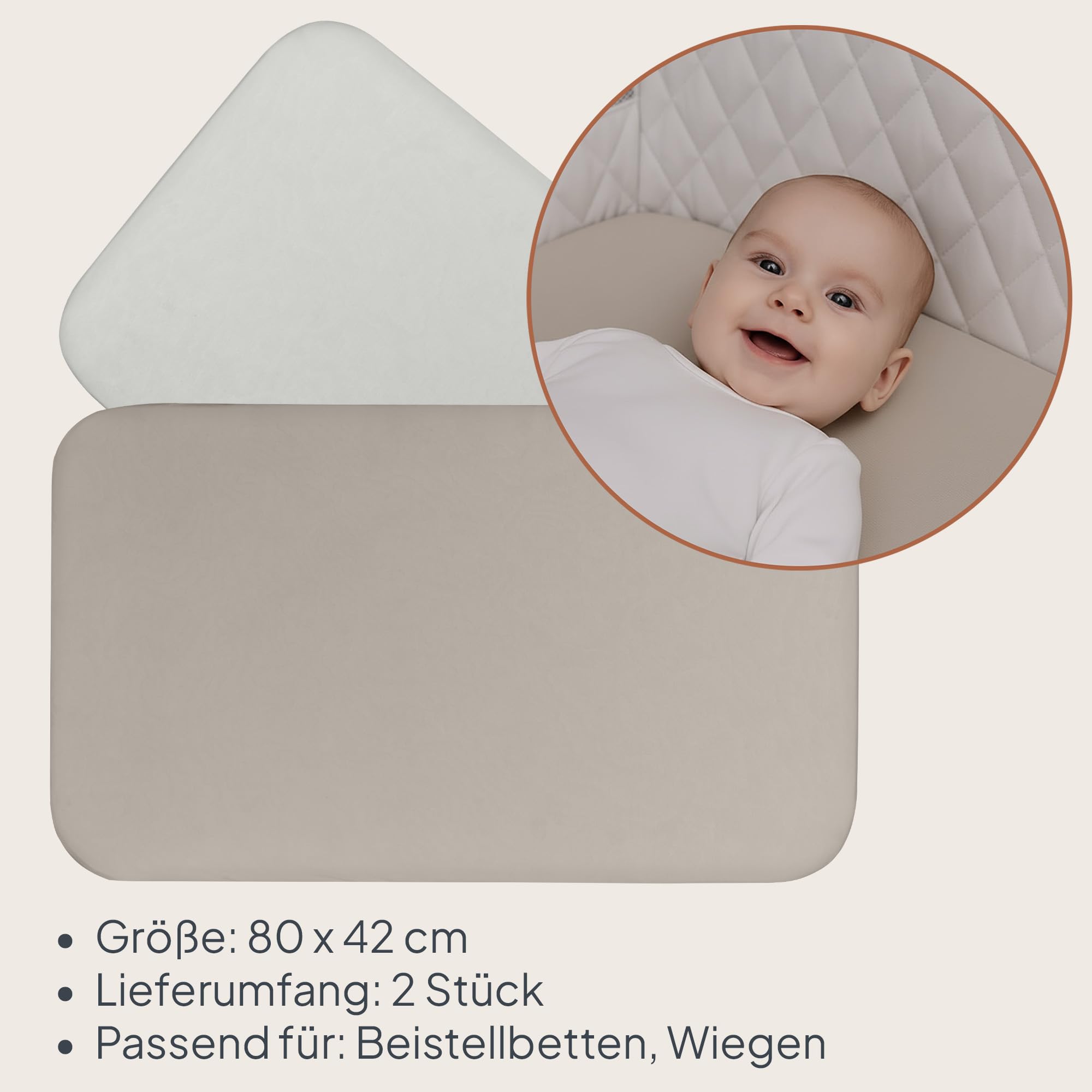 Lionelo Bambus-Spannbettlaken 80x42 cm, 2er-Set. Für Babys, für Beistellbetten und Babybetten, Natürliches Material, Atmungsaktiv, Hautfreundlich, Bamboo Sheet