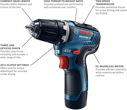 Miniatura 2 de Bosch GSR12V-300B22 12V Max EC sin escobillas 3/8 pulgadas Kit de taladro/controlador