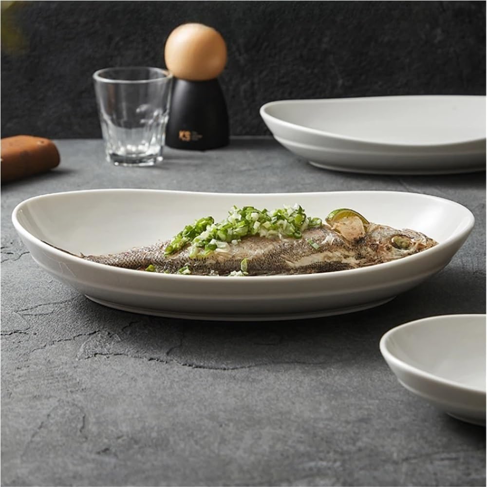 Plato De Pescado De Cerámica De Gran Capacidad Plato De Pescado Decorativo Plato De Ensalada De Pescado Al Vapor for El Hogar Plato De Cena De Mariscos Multifuncional Restaurante Accesorios De Cocina