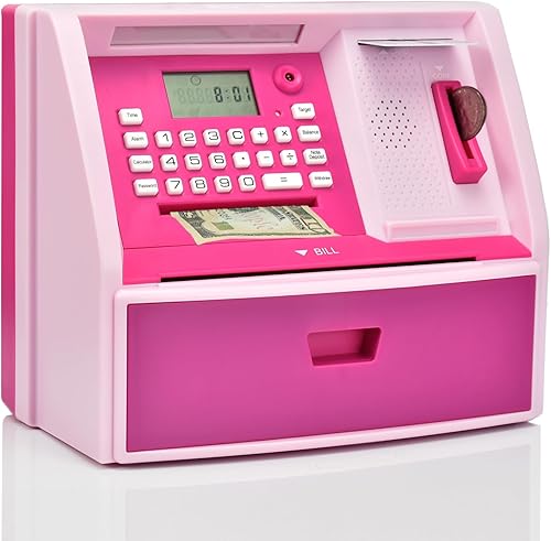 ATMBnk Alcancía electrónica para niñas y niños, cuenta, aprende y logra objetivos financieros con esta bonita y segura alcancía de juguetes para