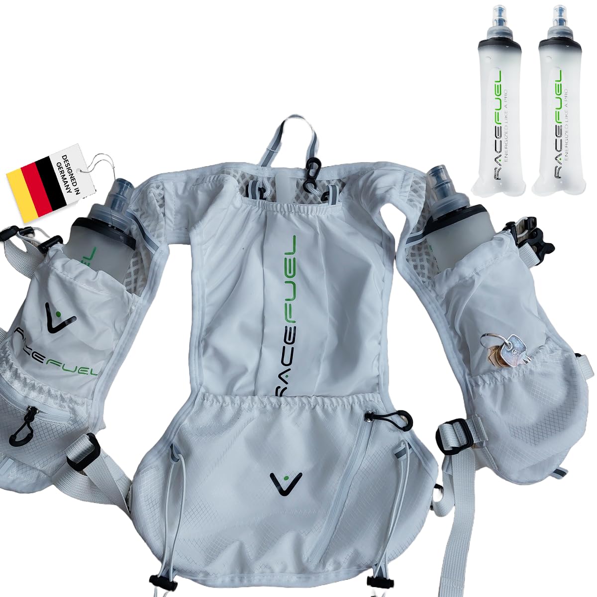 RACEFUEL – Ultraleichte Trinkweste 245 g für Damen & Herren, One Size – Laufweste für Trailrunning, Laufen, Wandern & Radfahren – reflektierend, faltbar