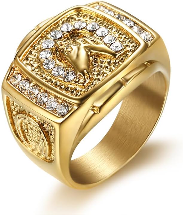 WSX Real Gold 10K/14K/18K Horse Head Hip Hop Men's Ring,Luxury Ring Fashion Jewelry Gifts for Him/Husband for Valentine's Day,Free Engrave