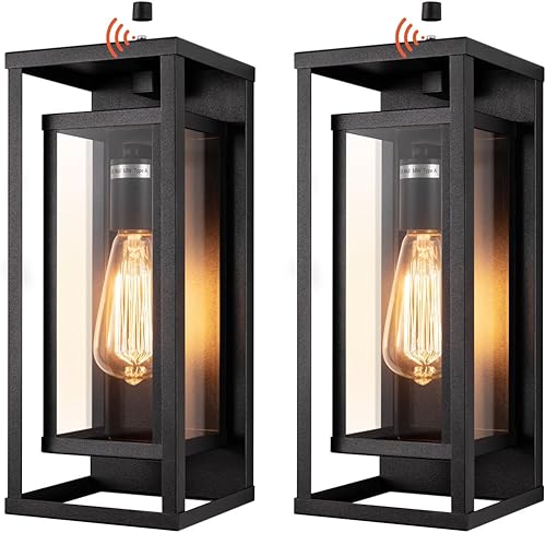 mirrea Aplique de pared para exteriores de 14 pulgadas, 1 luz en negro mate, marco de metal rectangular y pantalla de vidrio transparente, luz