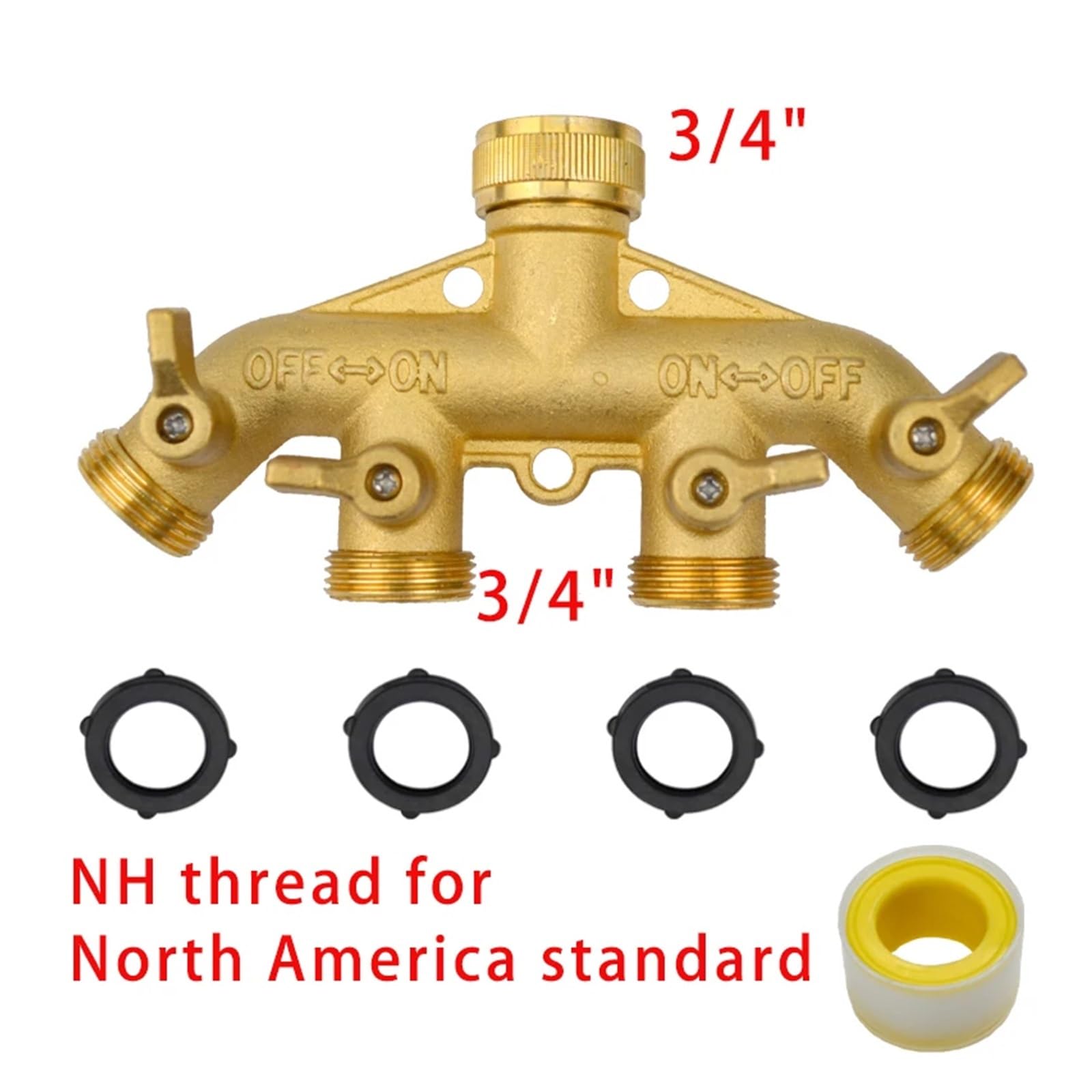 Divisor de Grifo de Agua de latón, Cierre Hexagonal de 1-2-4 vías, 3/4 Pulgadas(4 Way USA)