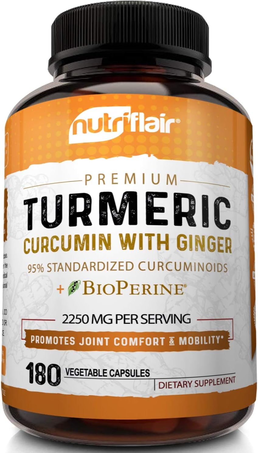 Turmeric Curcumin with Ginger & BioPerine Black Pepper Supplement: Anti-Inflammatory, Antioxidant, Anti Aging, 100% Natural, Non-GMO, Vegan Best Maximum Potency, No Side Effects (180 Capsules) : Health & Household