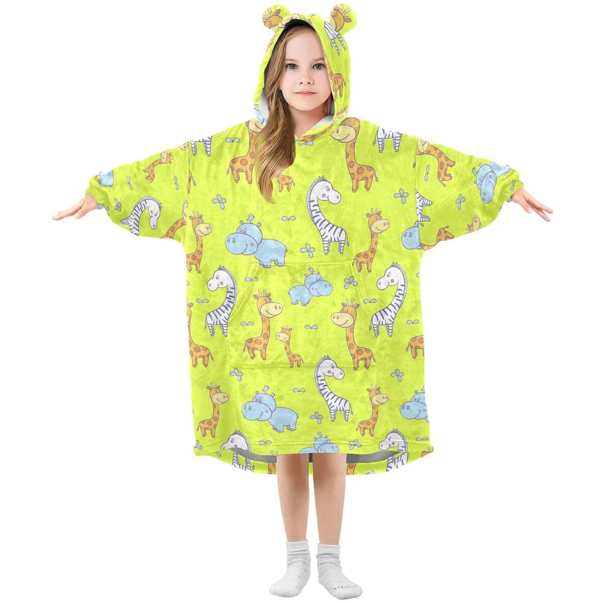 Żółta żyrafa dziecięca przenośna bluza z kapturem, oversize, sweter, kreskówka, zwierzęta, zebra, dla chłopców i dziewczynek w wieku 3-14 lat