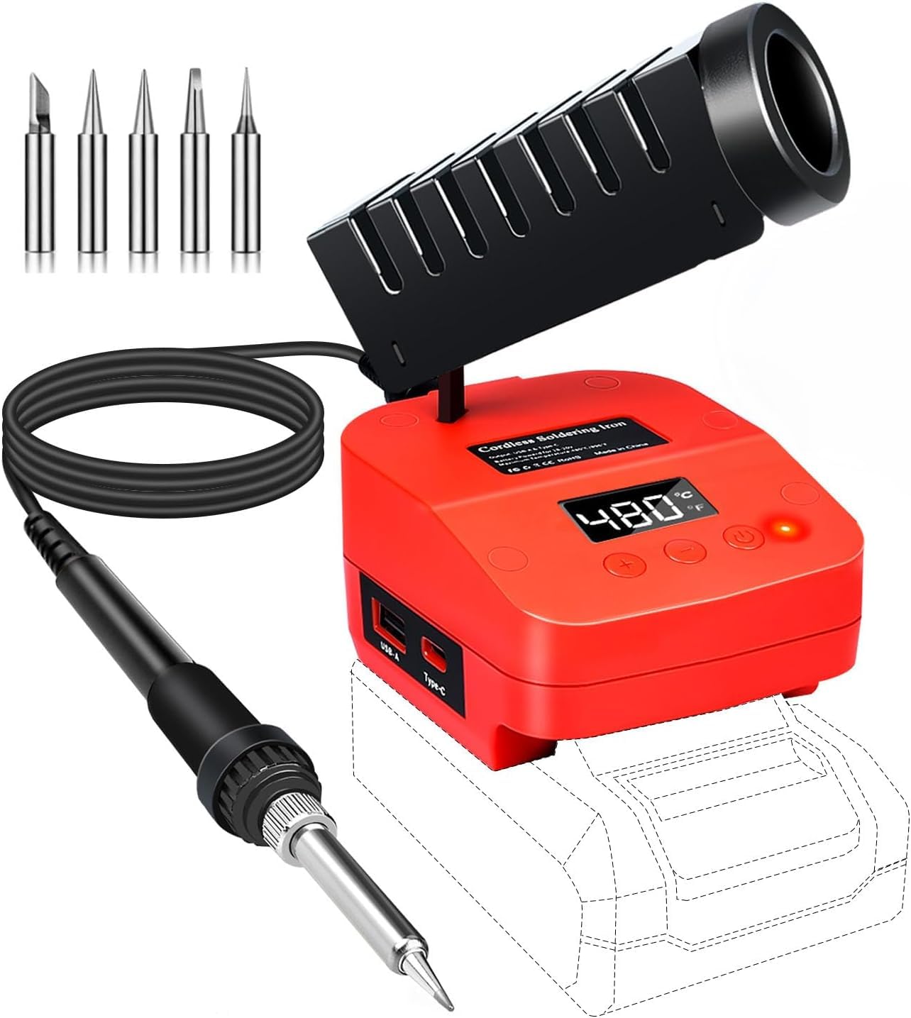 Cordless Soldering Iron for Einhell PXC 18V Battery Fast Heating,Electric Soldering Station with USB&Type C Charge Ports,Adjustable Solder Iron kit for Appliance Repair