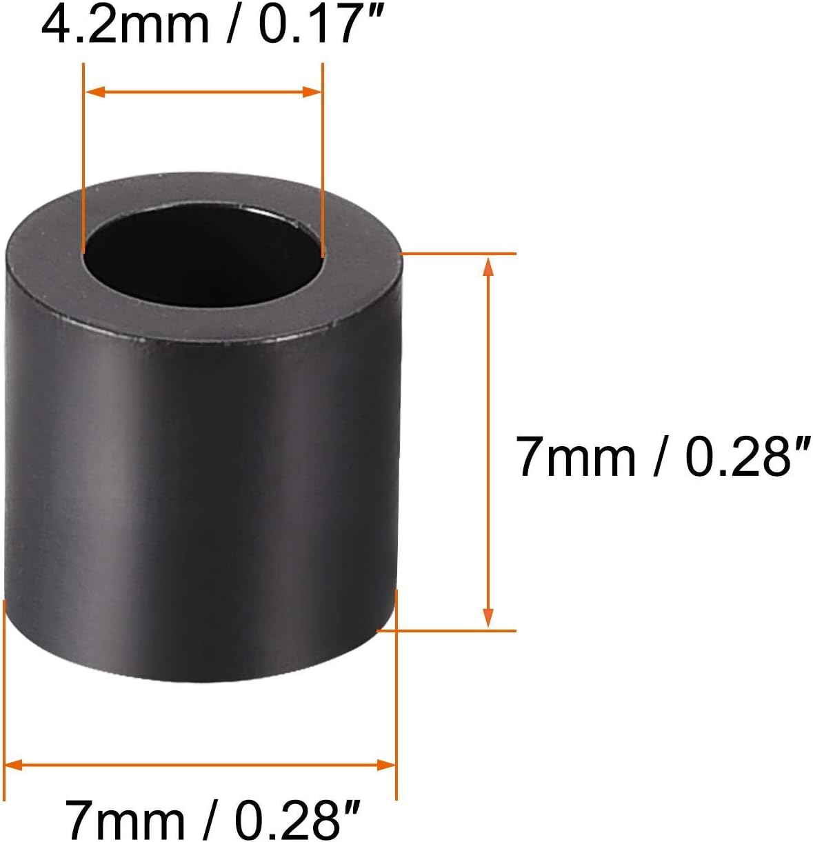 sourcing map Nylon Round Spacer Washer 4.2mm ID 7mm OD 7mm Height for M4 Screws Black 300Pcs, 4.2mmx7mmx7mm - Image 4