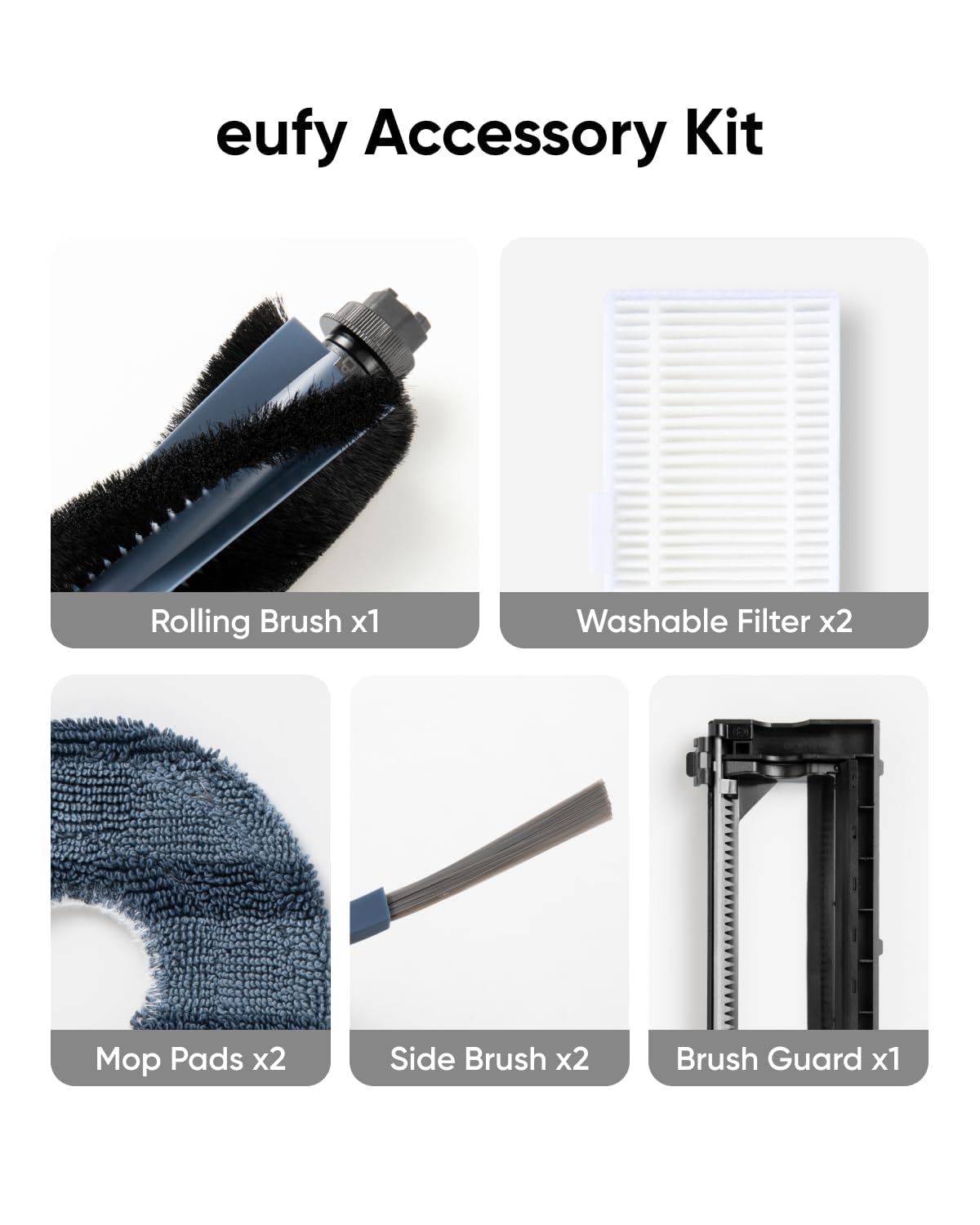 Set Ricambi Eufy C20 Omni: 4 Spazzole Laterali, 2 Filtri, Spazzola Rullo, Copertura, Pettine