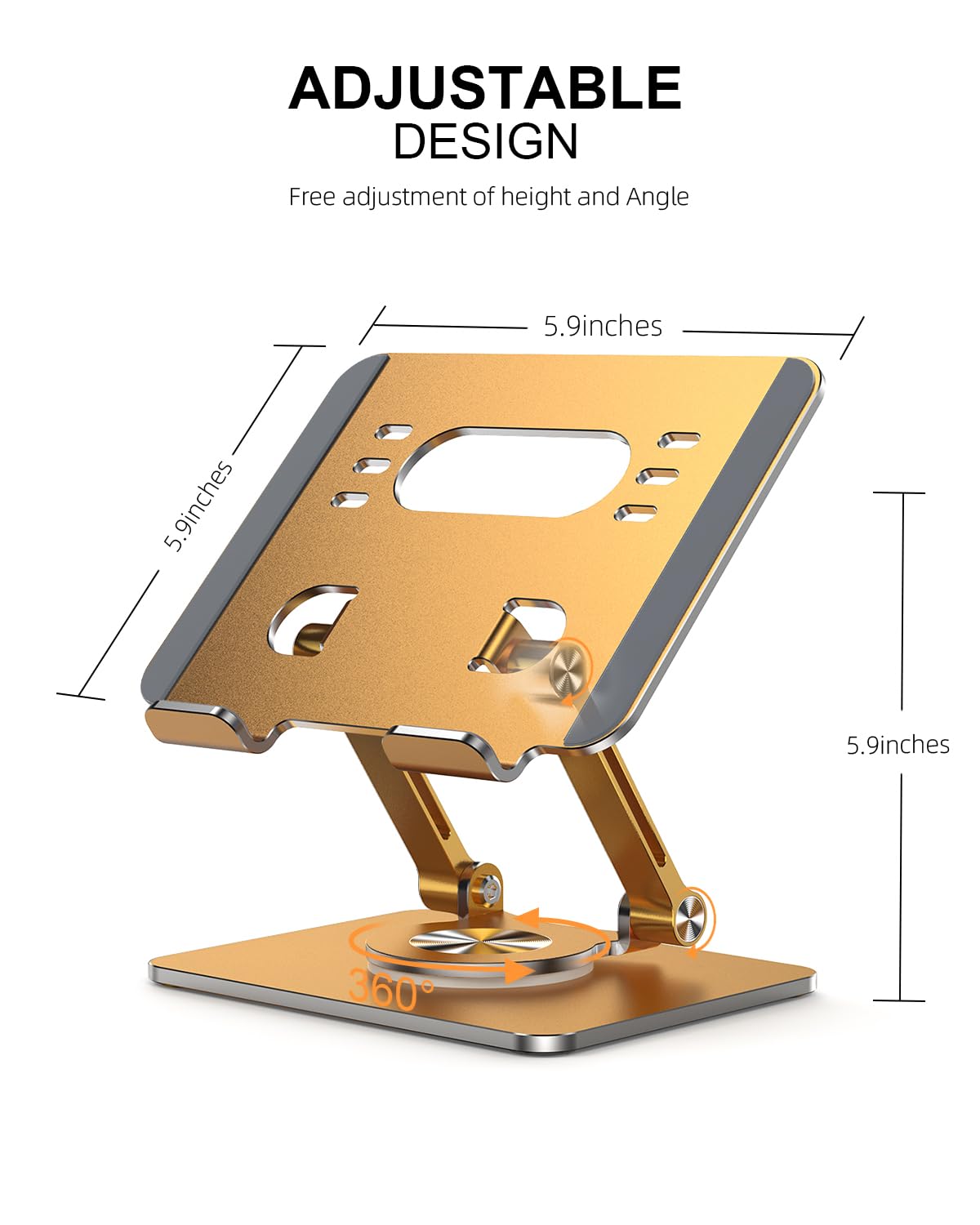 Orlian Soporte para tablet con base giratoria de 360° gruesa, soporte de aluminio ajustable de doble varilla para todos los iPad de 5.8 a 12.9 pulgadas, iPad, Samsung, tablet, Kindle E-Reader y más