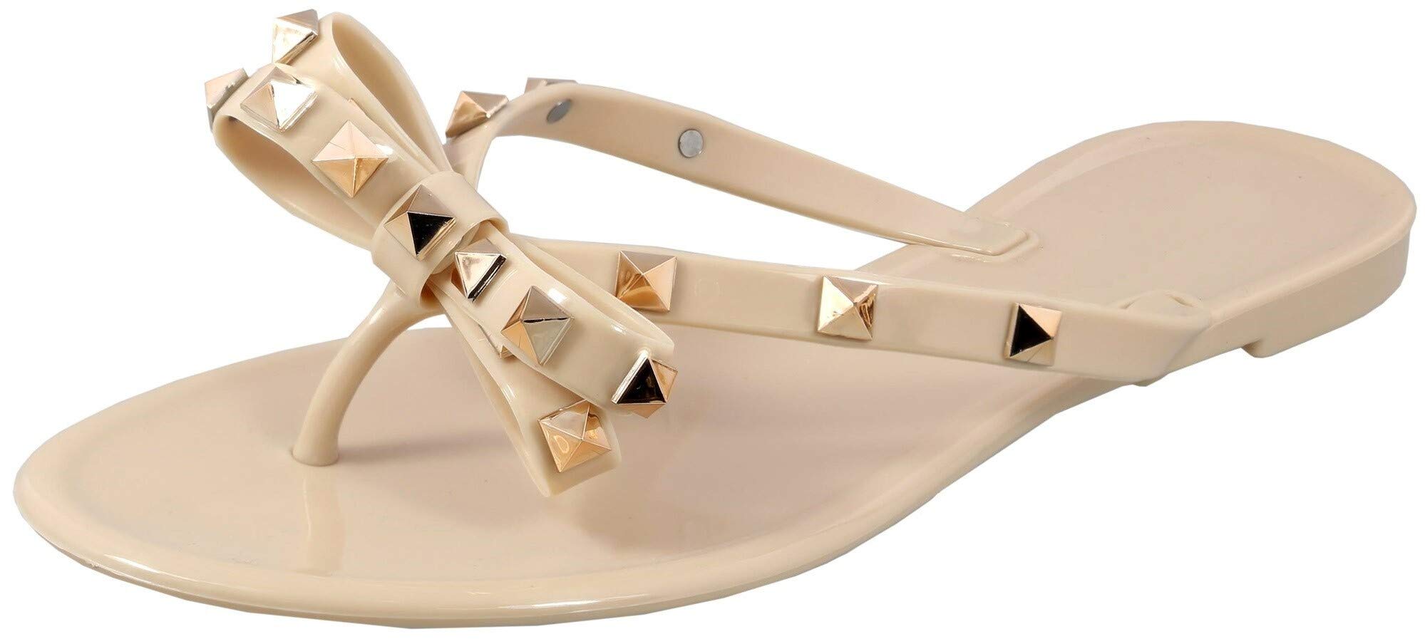 Womens Studded Flip Flops with Bow Open Toe Jelly Sandals