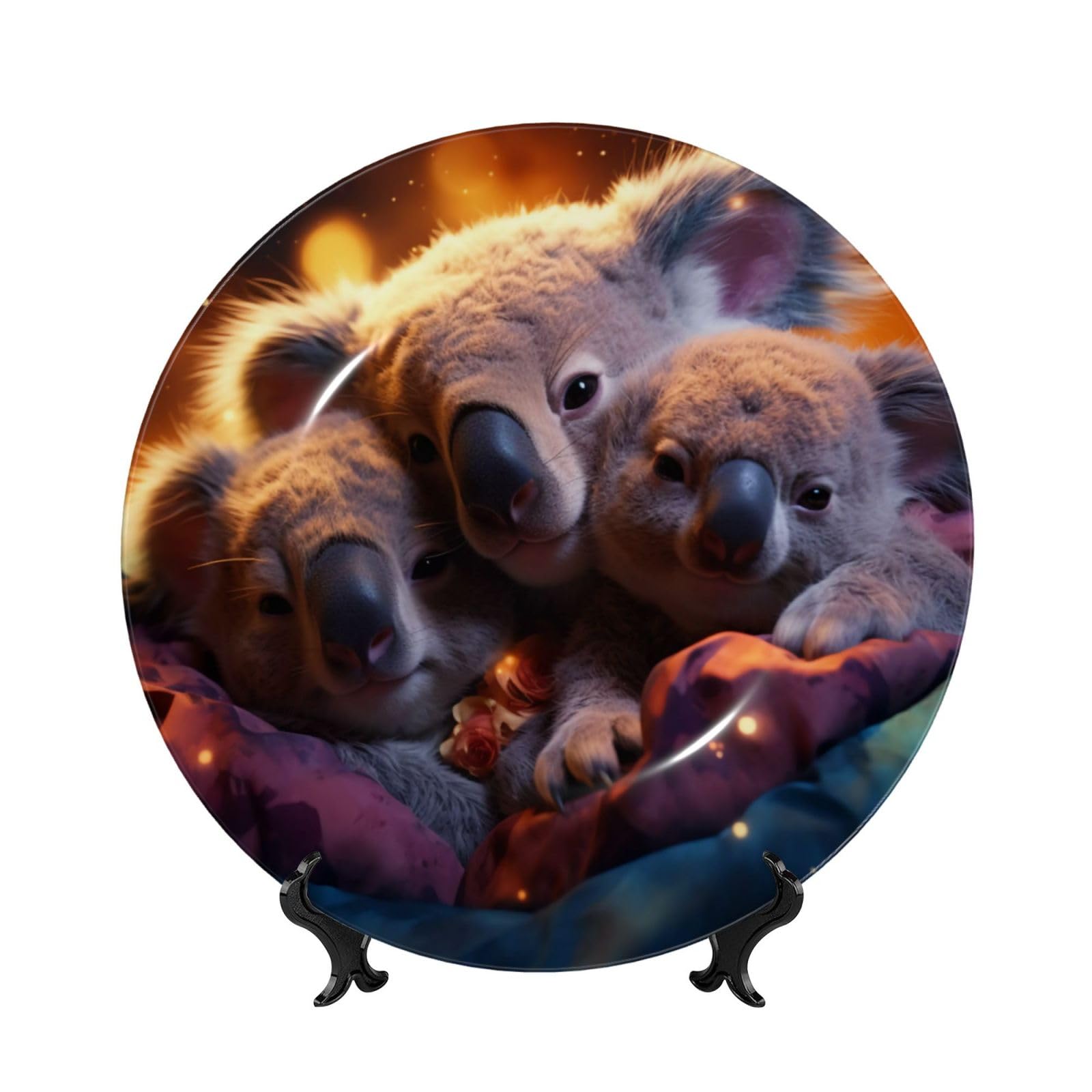 SXZVVBN The Koala Family Bone China Decorative Plate Art with Stand Removable Adhesive Hanging for Home Office 7in