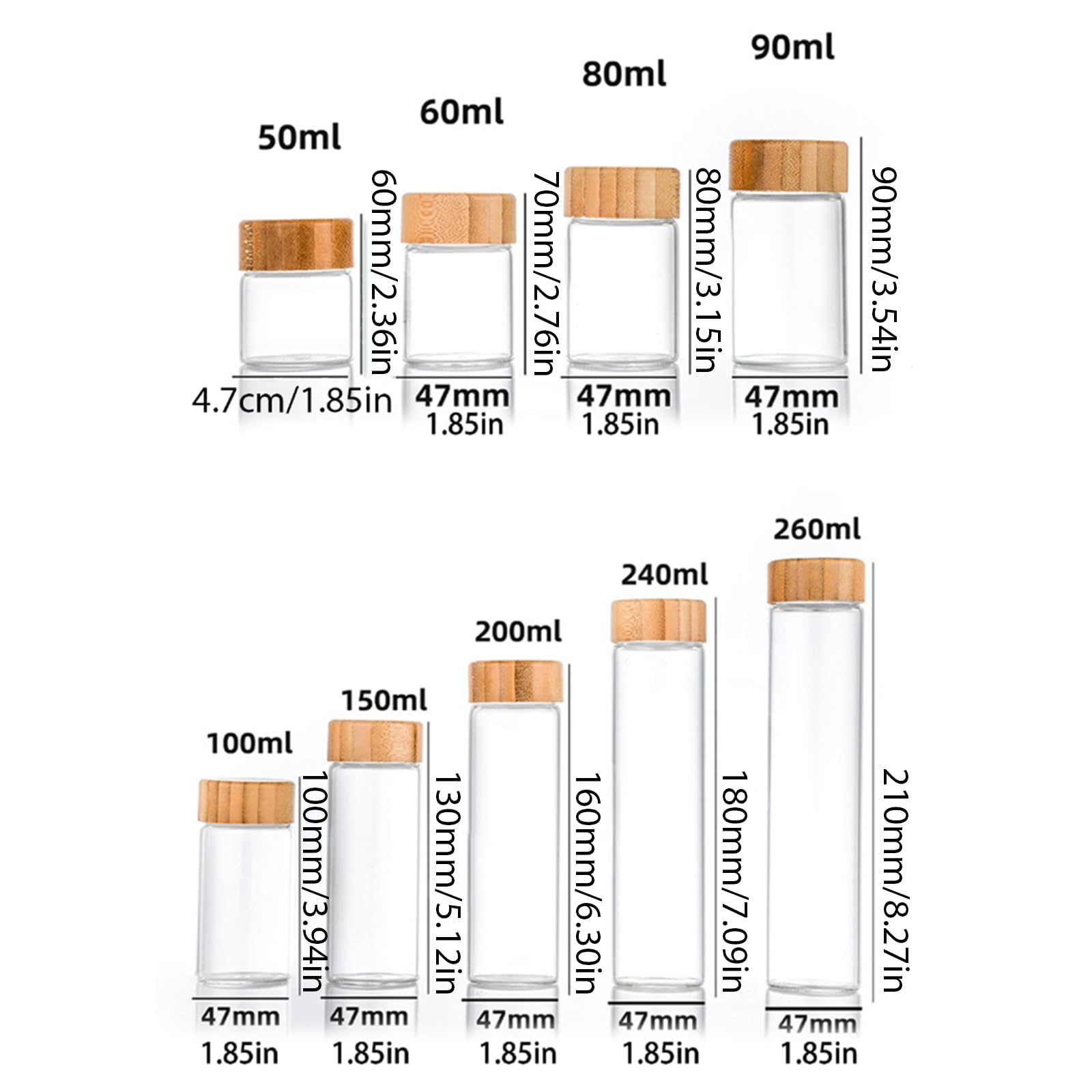 HLTYGWX Set di 24 contenitori Multiuso ermetici in Vetro Robusto con coperchi in bambù, per conservare spezie e condimenti (50 ml)