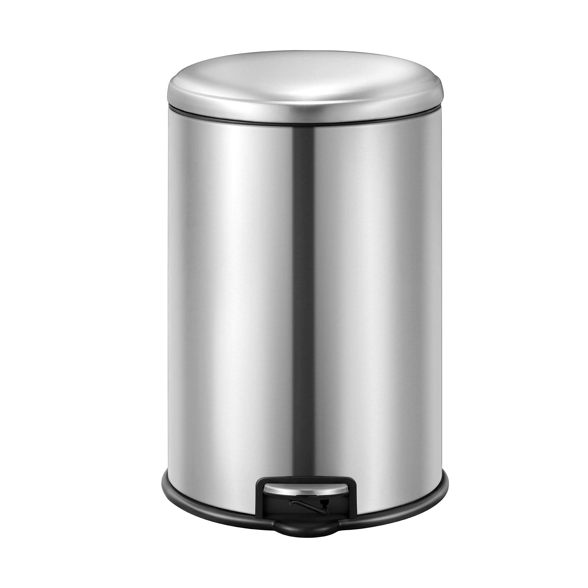 EKO12L Pedal Bin Serene - Silver | Compact Step Round Bin with Soft-Close Lid | Fingerprint-Resistant Finish | Removable Inner Liner | Bag Stabilizer