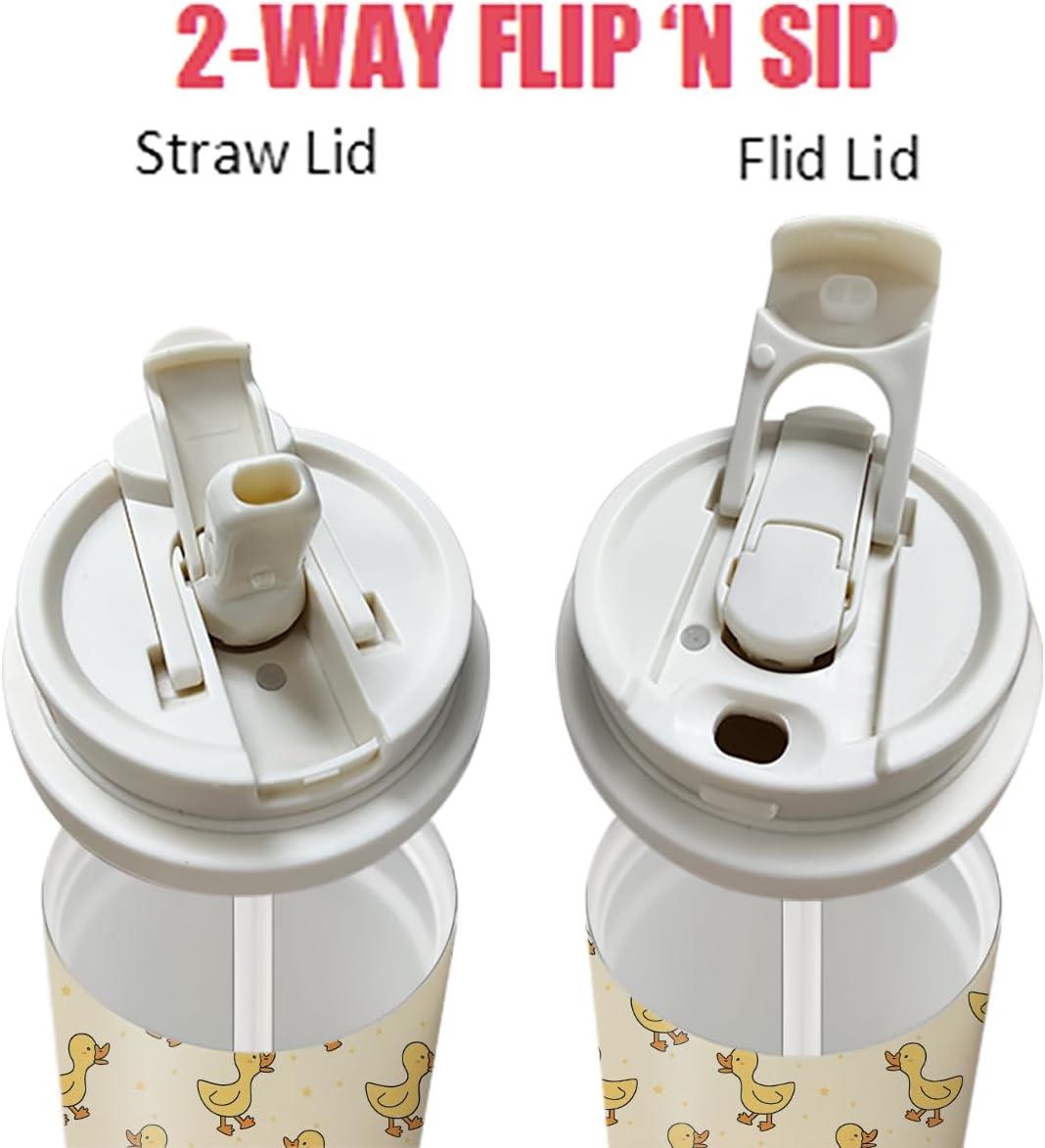 18oz Cute Duck Coffee Mug Travel Cups with Lid and Flip Straw, Yellow Stainless Steel Insulated Tumbler Water Bottle with Strap, Gifts for Women Animal Lovers image 3