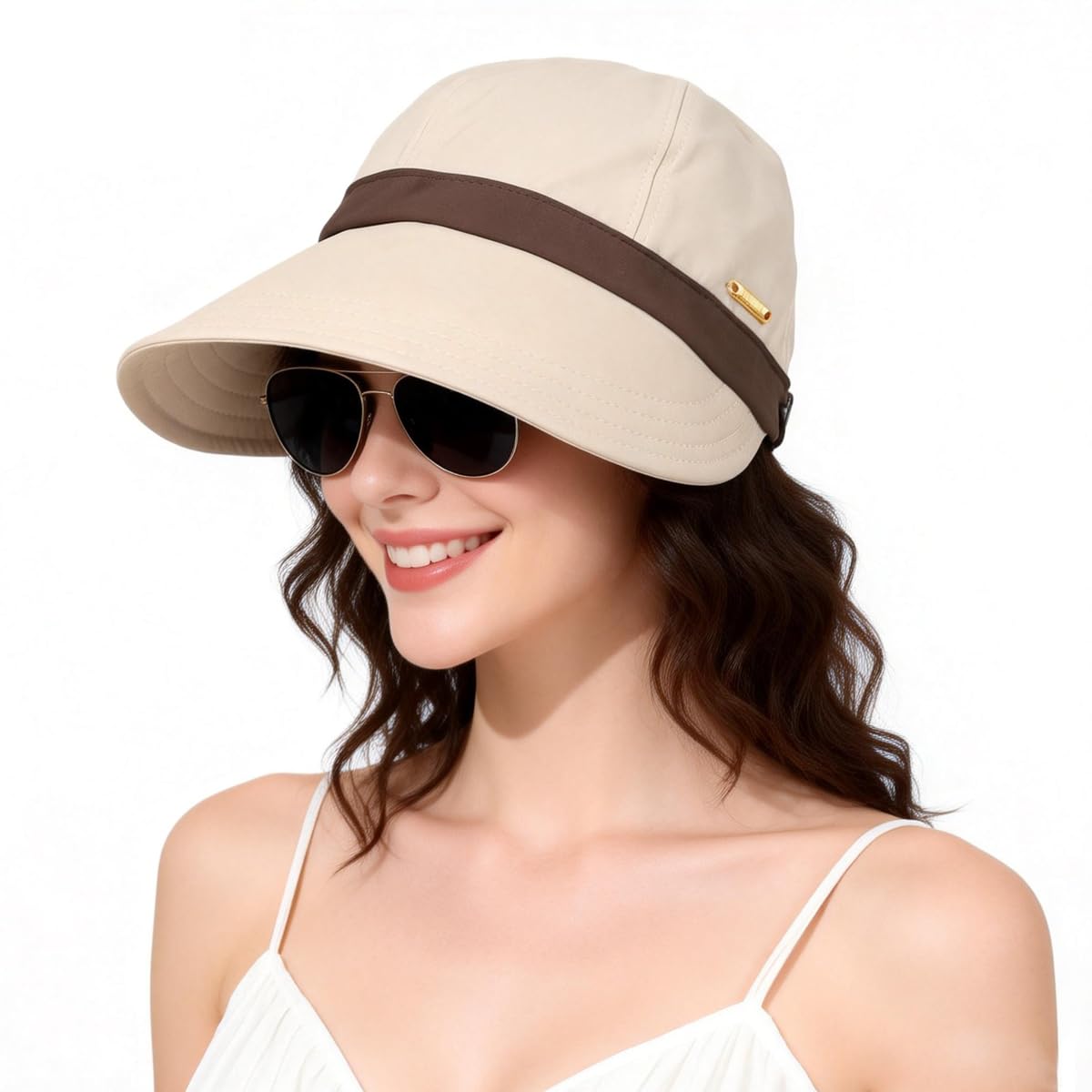 Summer Caps for Women Wide Brim Sun Hats Sun Visor Cap for Women Fashion Outdoor Lightweight Packable UV Protection Ladies Hat for Daily Travel Hiking Golfing - Beige