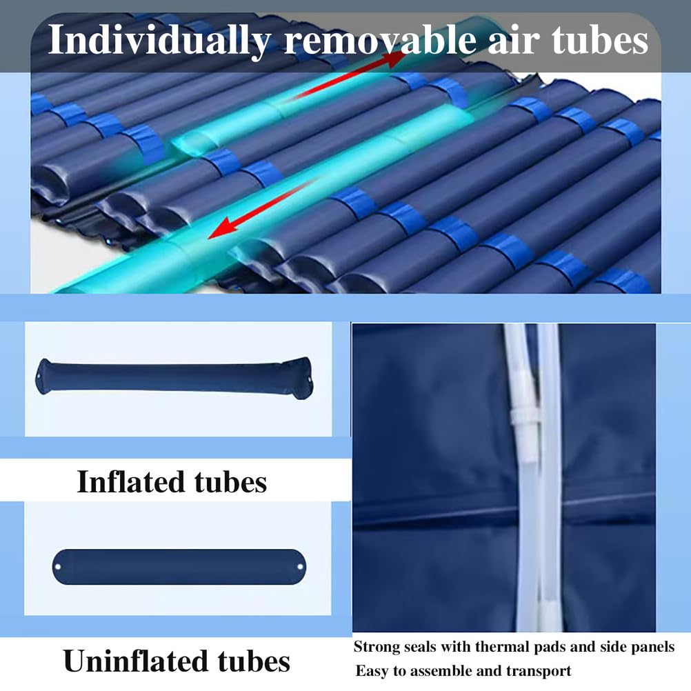 Generico Materasso Antidecubito con Pompa Silenziosa e Fodera Impermeabile, Materasso A Pressione Alternata 195 X 90 Cm Comfort Migliorato per Letti Ospedalieri Domestici e Letti per la Cura,Blu