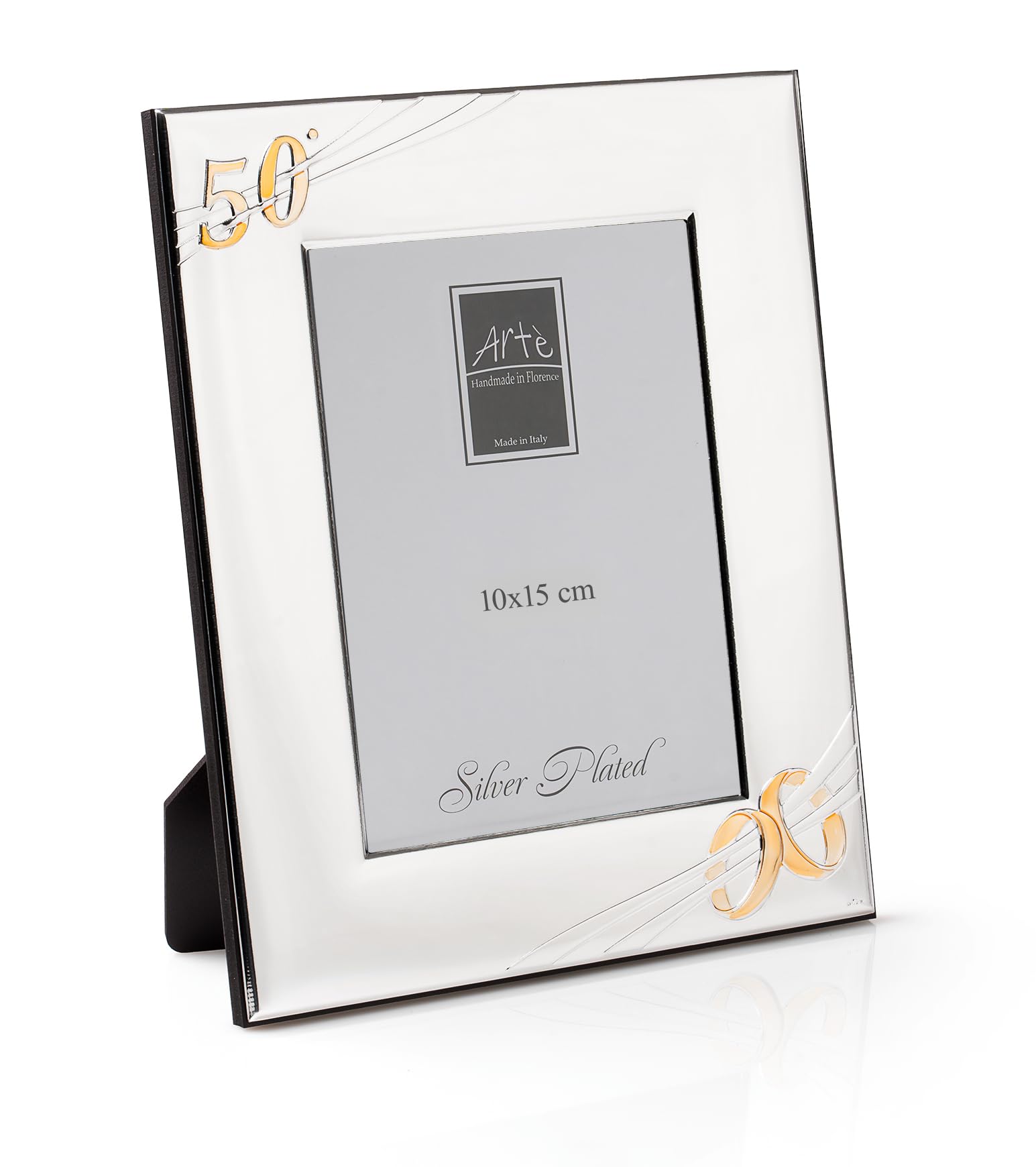 ARTÉ 10x15 Made in Italy, 50° Anniversario di Matrimonio, Elegante placcata in Argento, Silver Plated antiossidante, Bellissima Cornice in Silver Plated con Retro in Legno Mogano E140.50°/10x15