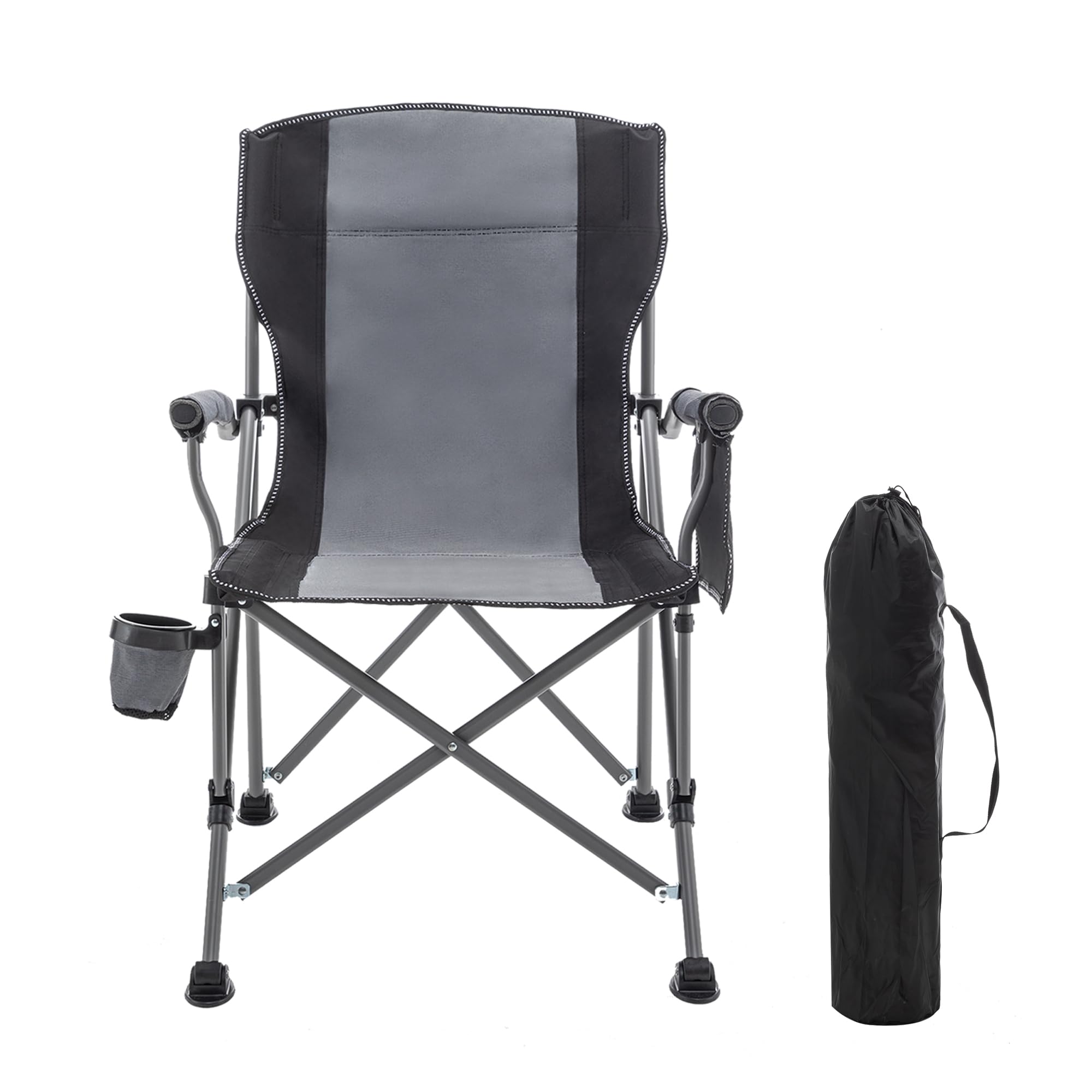 Fishing Chair Camping Chairs Foldable Lawn Beach Portable Campact Chair with Side Pockets and Cup Holder for Adults, Grey