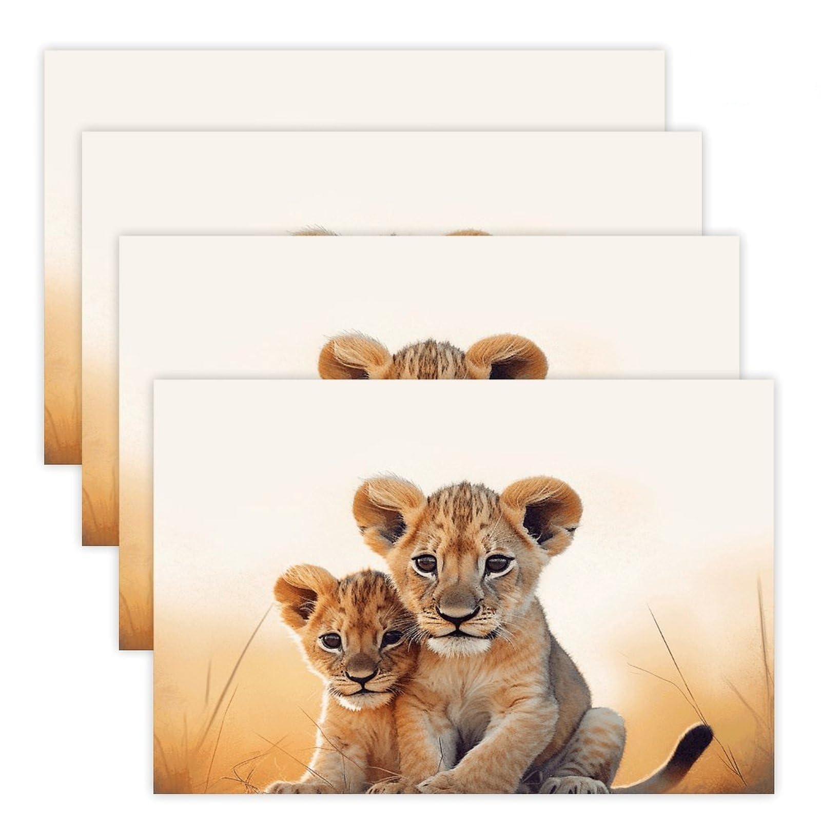 Small Lion Placemats Wipeable Heat Resistant Table Mats Washable Flax Place Mats Elegant Cloth Non-Slip Placemat for Kitchen Dinning Party Table Decor 12 * 18 in