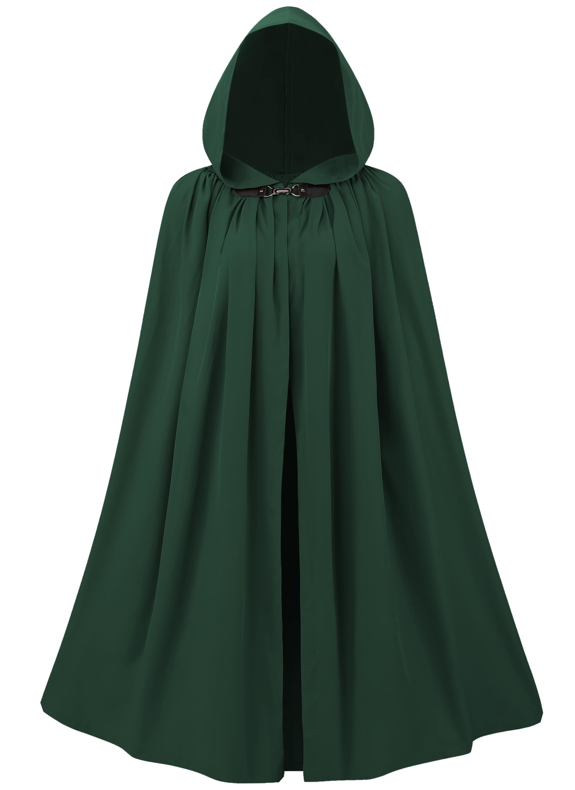 Unisex Medieval Hooded Cloak, Mens Womens Renaissance Cape Robe with Hood for Knight Halloween Cosplay Costume, Green, Medium