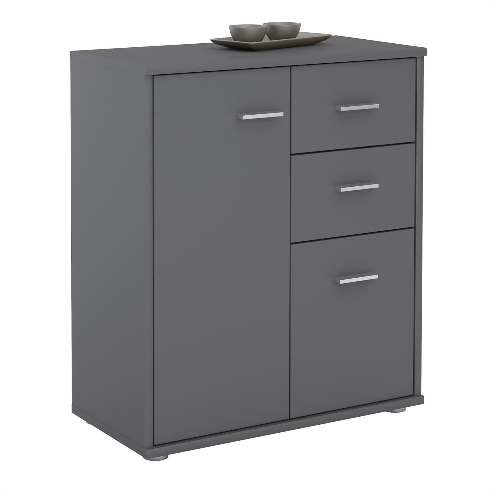 CARO-Möbel Kommode Locarno Highboard Bürokommode mit 2 Schubladen und 2 Türen in grau anthrazit Küche, Haushalt & Wohnen