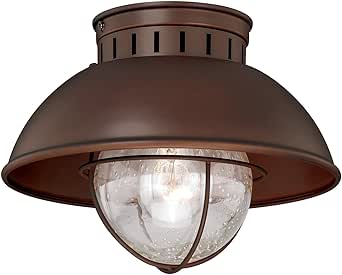 VAXCEL Harwich Bronze Coastal Barn Dome Outdoor Flush Mount Ceiling Light Clear Glass
