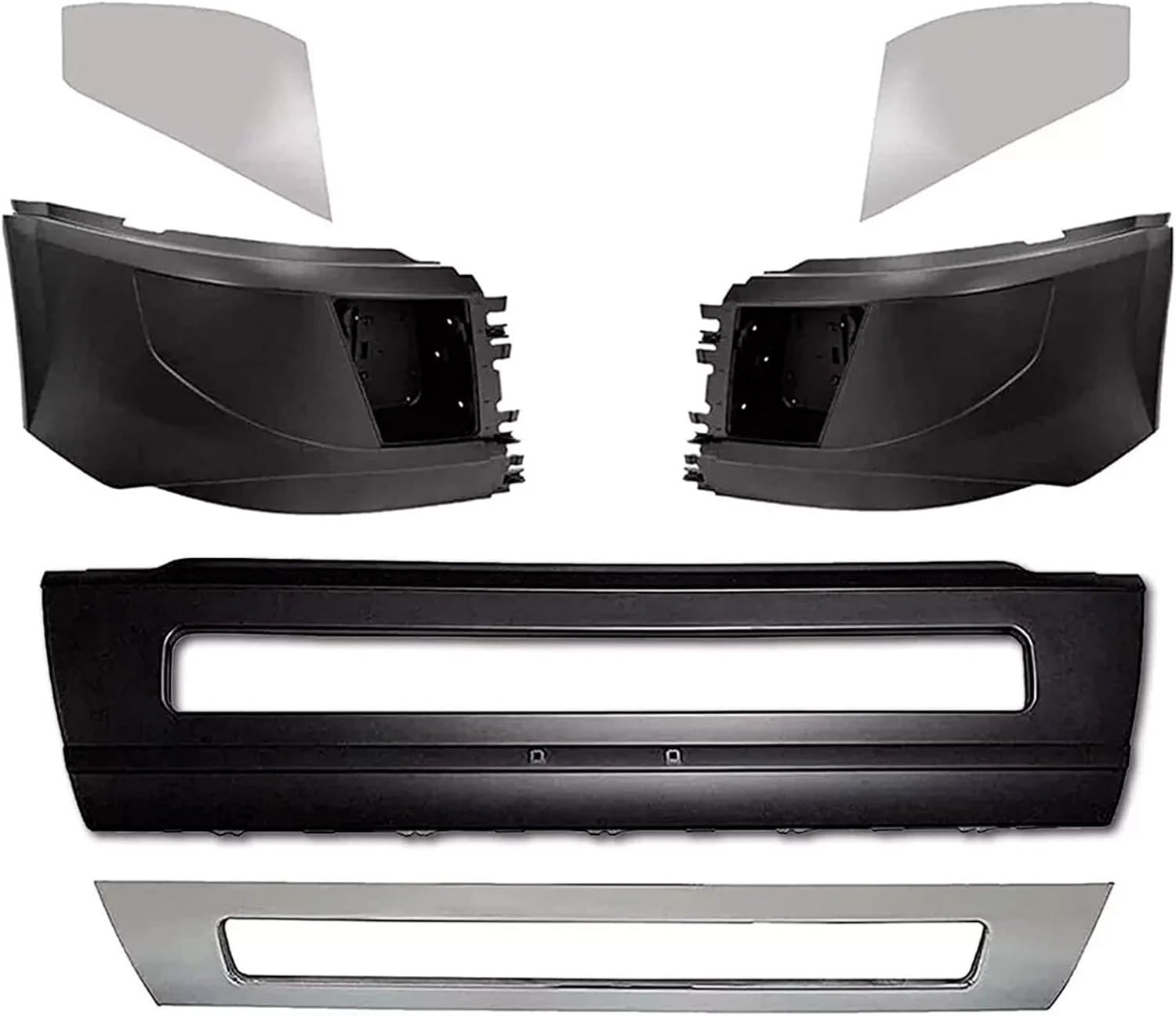 KOZAK Plastic Bumper with Fog Holes with Chrome Trims Set, Compatible with Volvo VNL 2016-2017 PLUS Logo with Stripe, 2x 22" Windshield wipers and Reflective Vest