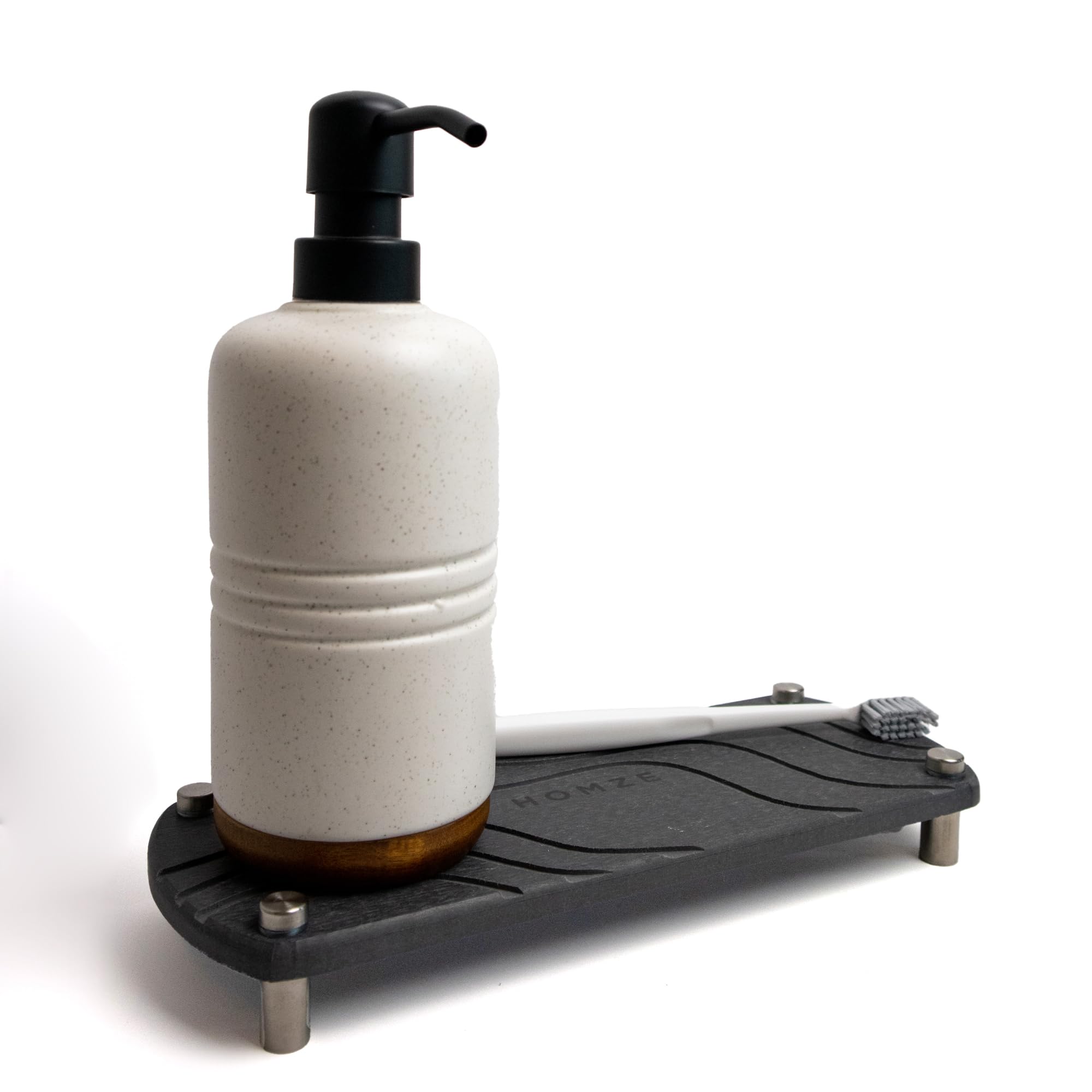 HOMZE Luxury Stone Sink Caddy SET, [COMPLIMENTARY FAUCET PAD] Added, Diatomite Bathroom Tray And Kitchen Sink Organizer, Diamateous Earth Rack for Sink and Bathroom organizing And Fast Drying