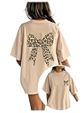 Girl's Bow Leopard Graphic Tees Short Sleeve Preppy Summer T Shirt Aesthetic Baggy Tops