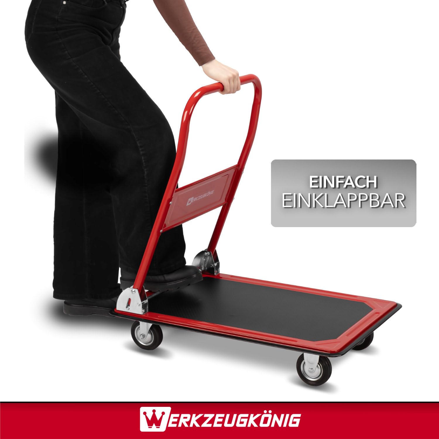Plattformwagen 150kg Traglast - Transportwagen klappbar - Anti-Rutsch Ladefläche - Vollgummirollen - Außenmaß 73 x 47 cm