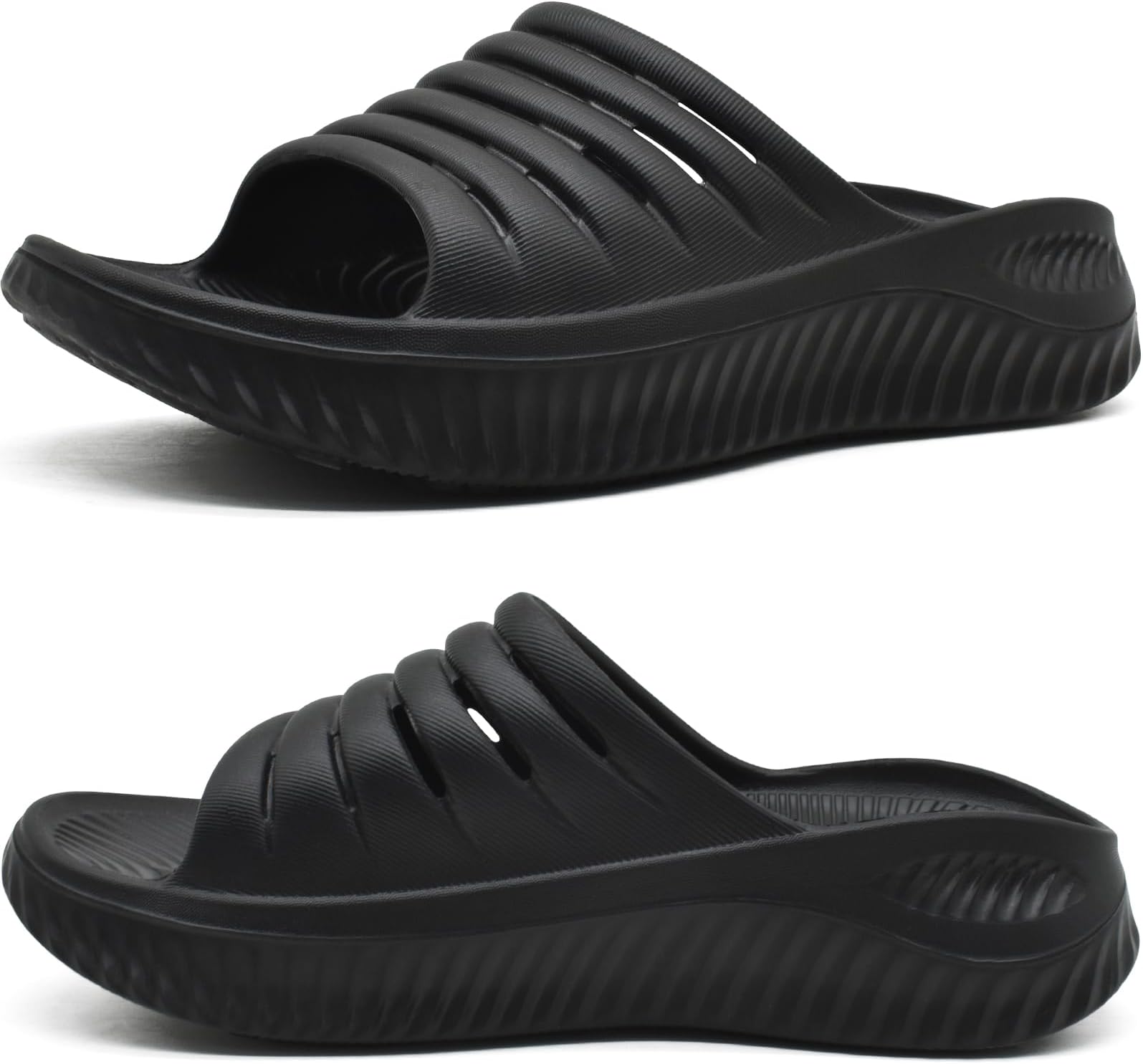 Womens Recovery Sandals Comfortable Plantar Fasciitis Arch Support Ladies Orthopedic Slip On Running Sport Walking Slides Thick Athletic Cushion Slippers Summer Outdoor Sliders Black Size 7