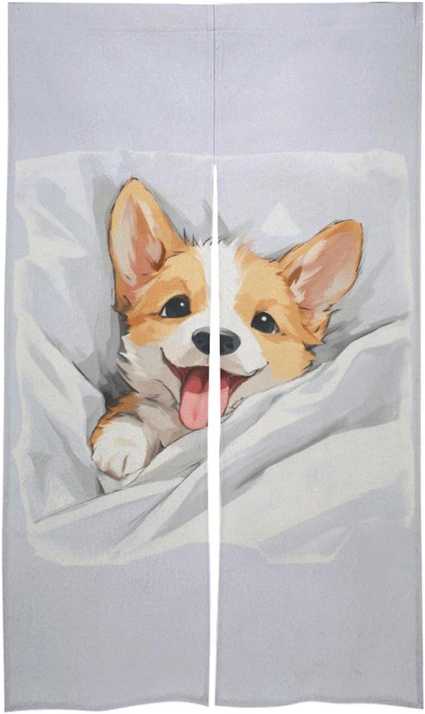 Corgi Puppy Peeking Out Doorway Curtain Insulated Room Divider Drapes | white linen,privacy curtains
