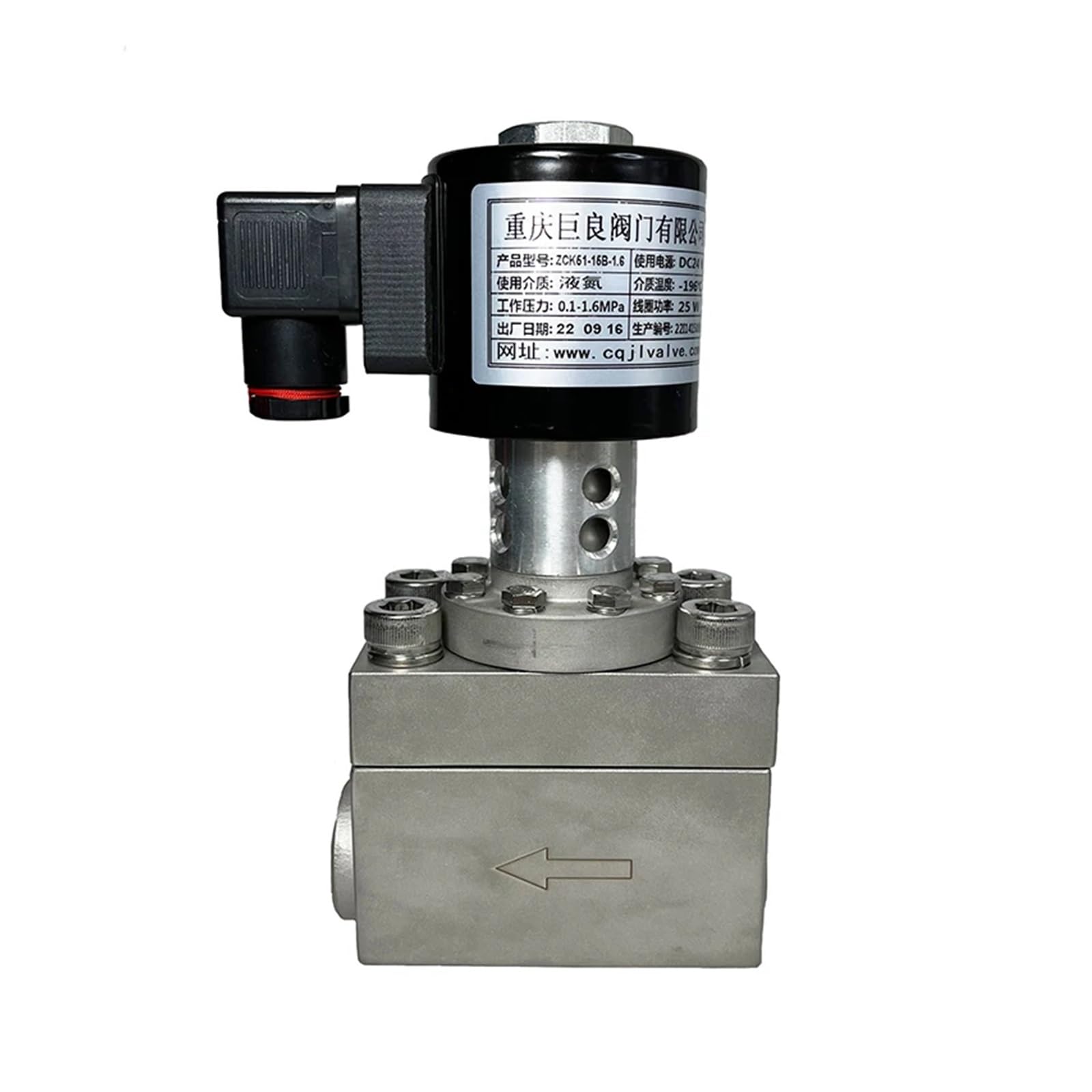 Criógeno de nitrógeno líquido de 2 vías, 16bar, -196℃~0℃, válvula solenoide, orificio de 1/2 pulgada, 15mm, SS304, DN15, oxígeno líquido, amoníaco, 1,6 MPa Accesorios para válvulas(L_2W DC12V_NO.CLOSE