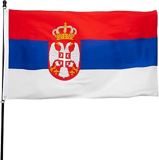 DANF Serbia Flag 3x5 Ft Thick Polyester, Fade Resistant, Brass Grommets, Canvas Header Serbian National Flags with 3 X 5 Feet