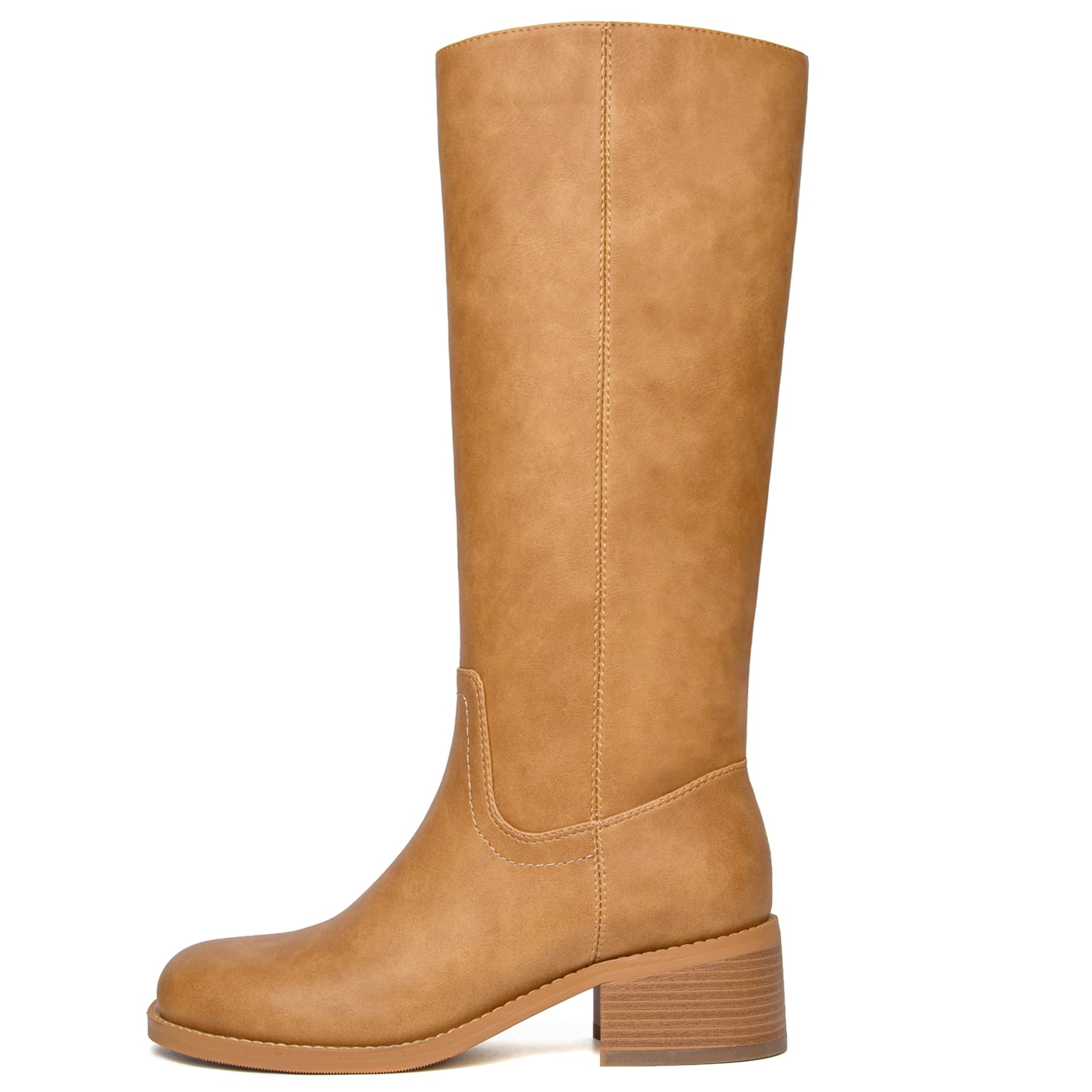 Knee High Boots Women Square Toe Chunky Block Heel Banana Campus Boot Wide Calf Comfortable Low Heel Riding
