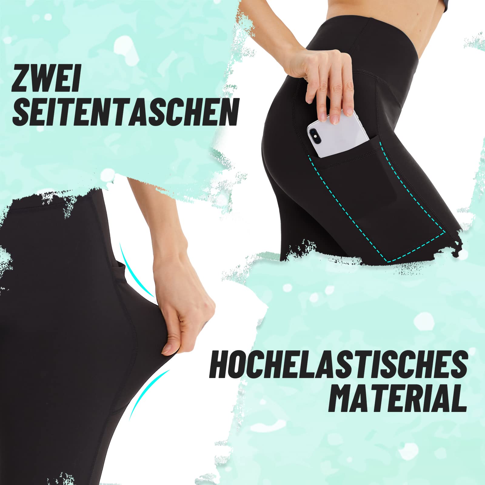 AMIYOYO Sport Leggings Damen mit Tasche High Waist Leggins Blickdicht Sporthose Bauchweg Sportleggins Lang Dehnbar Hose Yoga für Gym Fitness 3er Pack