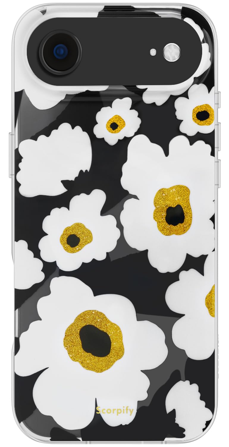 SCORPIFY for iPhone 17 Air Case [Compatible with MagSafe] with Black Corn Poppy Floral Design, Cute Clear Flower Magnetic Phone Cover for Women Girls, Slim Bumper with Gold Accents