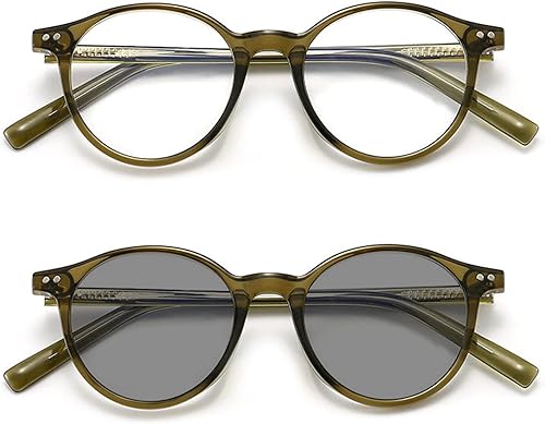 TR90 - Lentes de lectura fotocromáticos redondos de transición para hombres y mujeres, lentes de sol presbiciosas transparentes