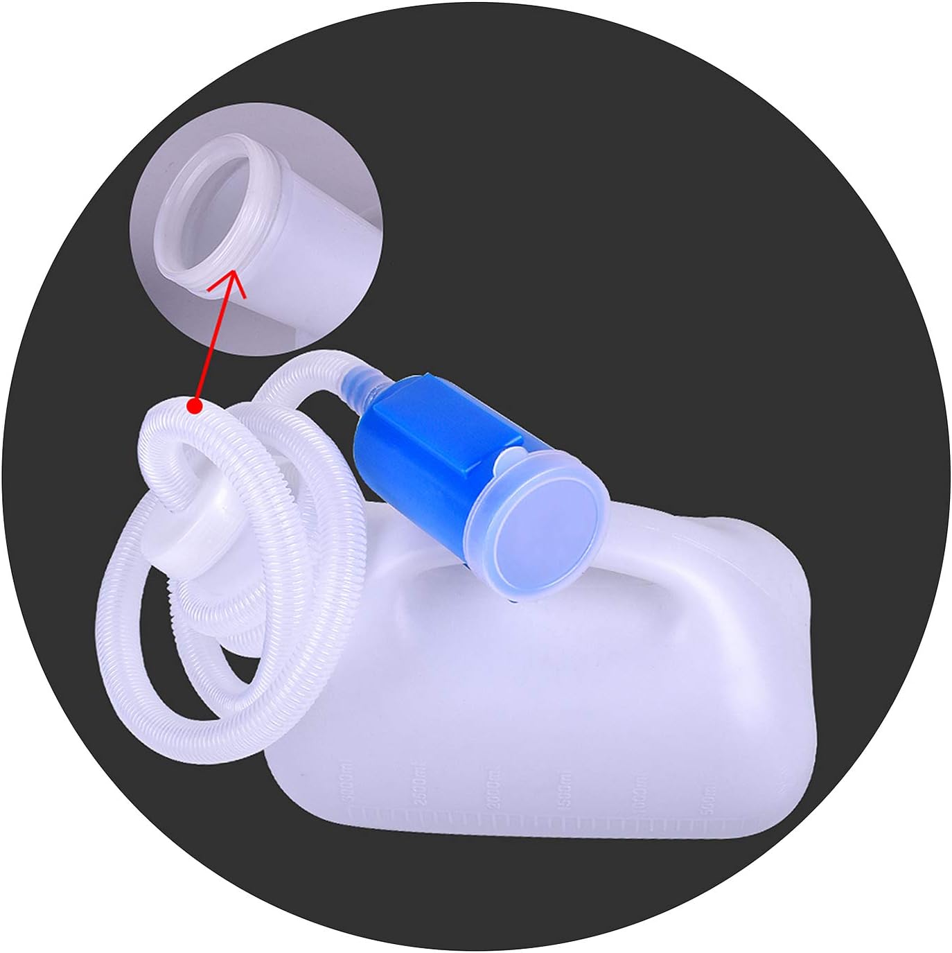 Men Urinal Bottle, Men's Male Bed Urinal Pee 3000ML Collector with 1.6M Tube Convenient and Practical Urinal(White)