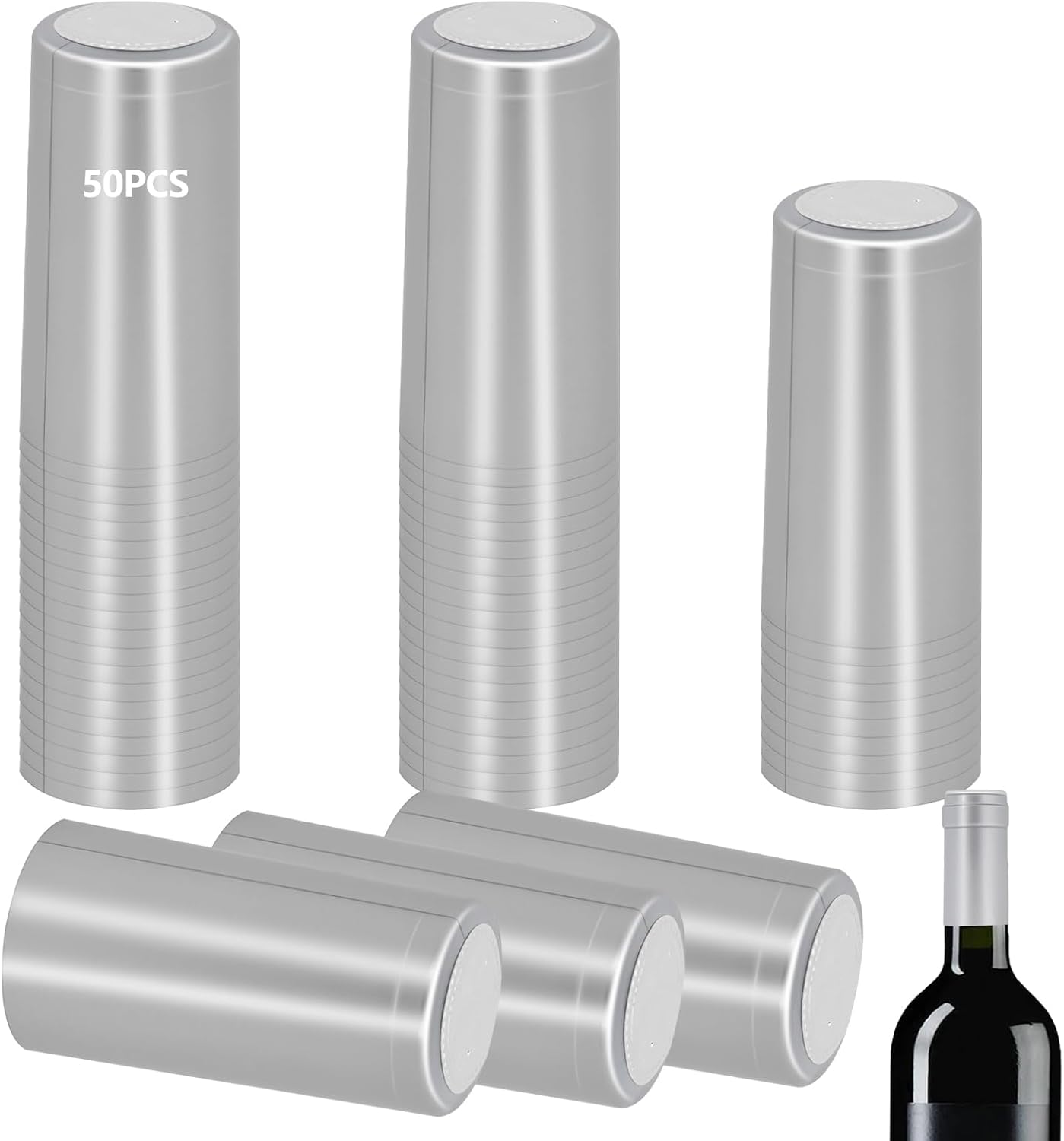50 Pieces PVC Heat Shrink Cap with Tear Tab for Wine Bottle, 30x60mm Wine Shrink Wrap Seals Sleeves Caps Shrink Top Cover for Wine Cellars Home Kitchen Use (Black)