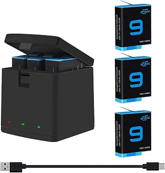 Hero 9/10/11/12 Batteries 3-Pack and 3-Channel Charger | Compatible with Hero 9 Black, Hero 10 Black, He ro 11 12 Black Fully Compatible with 9 10 11 12 Battery