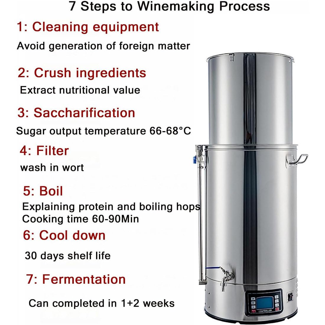 Máquina Eléctrica para Elaborar Cerveza, Kit para Uso Doméstico Y Comercial, Ideal para Principiantes con Todo Incluido, 40 L