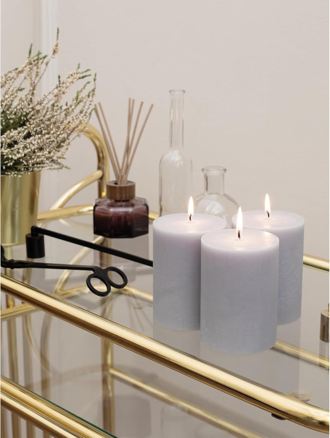 CANDWAX 3x4 inch Pillar Candles Set of 3 – Unscented Dripless Rustic Light Gray Candles for Decor, Centerpieces, Weddings - Image 6