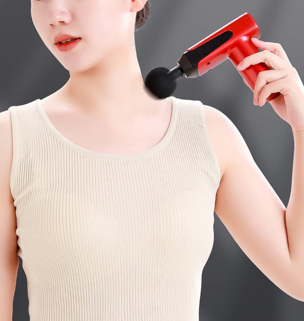 Pistola de masaje pequeña, tejido profundo, 6 velocidades ajustables, 6 cabezales de masaje, masajeador eléctrico portátil de percusión de tejido profundo para aliviar el dolor, pistola masajeadora de