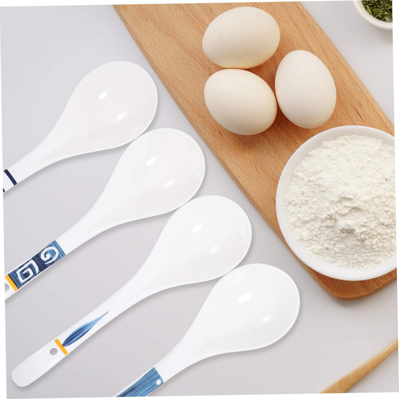 4 Stück Keramik Suppenlöffel mit Langem Geschwungenem Griff Spülmaschinengeeignet Japanisch Vintage für Suppe und Reisbrei